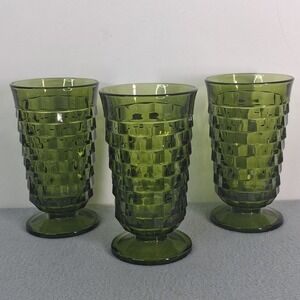 Set of 3 Colony Whitehall Olive Green Footed Iced Tea Glasses 6 Inch